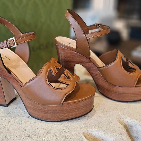 Gucci Interlocking G Cut Out Sandal 730022 US000 - 2535 Cuir Leather Size 39+ - Picture 8 of 14